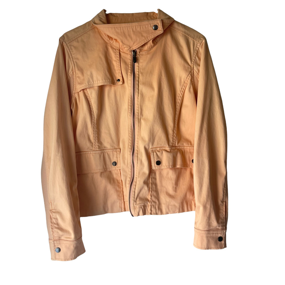 Lole Women Peach Cotton Utility Moto Jacket Ribbed Inserts Size 10